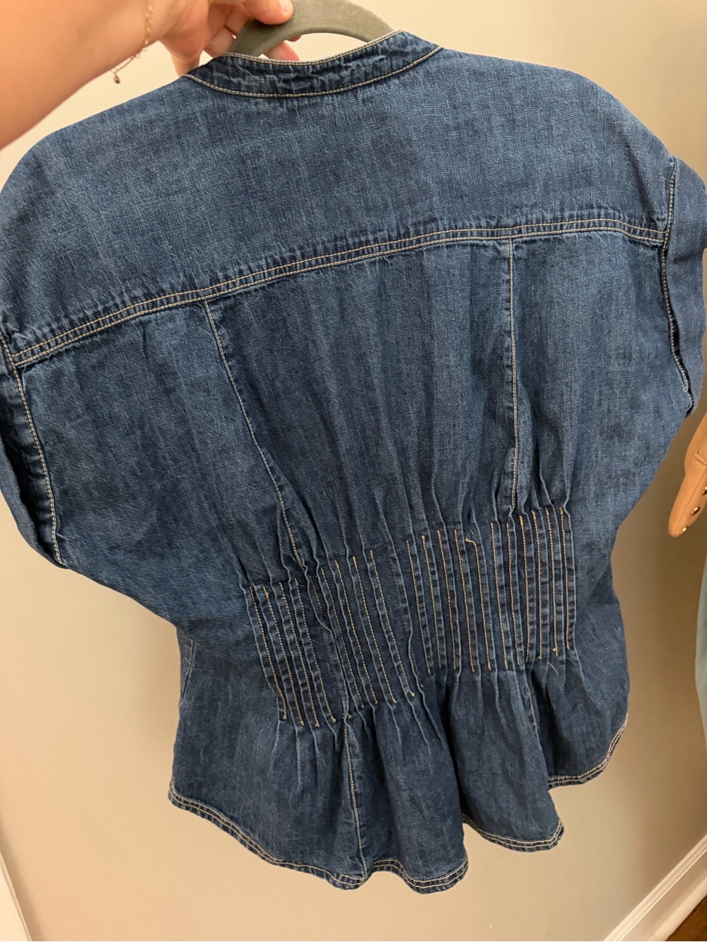 Pilcro Denim Button-Front Short Sleeve Top - Indigo Blue - Picture 3 of 3